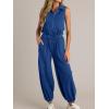 imageCicy Bell Womens Casual Zip Up Jumpsuits Sleeveless Summer Workout Romper Drawstring Elastic Waist Loose Fit OutfitsNavy