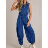 imageCicy Bell Womens Casual Zip Up Jumpsuits Sleeveless Summer Workout Romper Drawstring Elastic Waist Loose Fit OutfitsNavy
