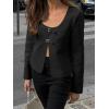 imageCicy Bell Womens Cropped Blazer Jacket Long Sleeve Work Trendy Casual Tops Double Buckle Collarless JacketsBlack