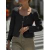 imageCicy Bell Womens Cropped Blazer Jacket Long Sleeve Work Trendy Casual Tops Double Buckle Collarless JacketsBlack