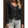 imageCicy Bell Womens Cropped Blazer Jacket Long Sleeve Work Trendy Casual Tops Double Buckle Collarless JacketsBlack