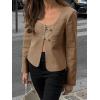 imageCicy Bell Womens Cropped Blazer Jacket Long Sleeve Work Trendy Casual Tops Double Buckle Collarless JacketsCamel