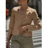 imageCicy Bell Womens Cropped Blazer Jacket Long Sleeve Work Trendy Casual Tops Double Buckle Collarless JacketsCamel