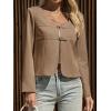 imageCicy Bell Womens Cropped Blazer Jacket Long Sleeve Work Trendy Casual Tops Double Buckle Collarless JacketsCamel
