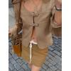imageCicy Bell Womens Cropped Blazer Jacket Long Sleeve Work Trendy Casual Tops Double Buckle Collarless JacketsCamel