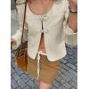 imageCicy Bell Womens Cropped Blazer Jacket Long Sleeve Work Trendy Casual Tops Double Buckle Collarless JacketsLight Khaki