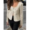 imageCicy Bell Womens Cropped Blazer Jacket Long Sleeve Work Trendy Casual Tops Double Buckle Collarless JacketsLight Khaki
