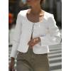 imageCicy Bell Womens Cropped Blazer Jacket Long Sleeve Work Trendy Casual Tops Double Buckle Collarless JacketsWhite
