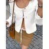 imageCicy Bell Womens Cropped Blazer Jacket Long Sleeve Work Trendy Casual Tops Double Buckle Collarless JacketsWhite
