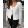 imageCicy Bell Womens Cropped Blazer Jacket Long Sleeve Work Trendy Casual Tops Double Buckle Collarless JacketsWhite