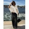 imageCicy Bell Womens Oversized Cropped Trench Coats Single Breasted 34 Cape Sleeve Trendy Casual Jackets Button up OuterwearBeige
