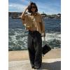 imageCicy Bell Womens Oversized Cropped Trench Coats Single Breasted 34 Cape Sleeve Trendy Casual Jackets Button up OuterwearCamel