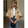 imageCicy Bell Womens Oversized Cropped Trench Coats Single Breasted 34 Cape Sleeve Trendy Casual Jackets Button up OuterwearKhaki