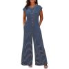 imageCicy Bell Womens Casual Striped Jumpsuits Summer Cap Sleeve Wide Leg Jumper Romper Button Down Travel Beach OutfitsNavy