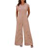 imageCicy Bell Womens Casual Striped Jumpsuits Summer Cap Sleeve Wide Leg Jumper Romper Button Down Travel Beach OutfitsRed