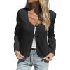 imageCicy Bell Womens Cropped Blazer Jacket Long Sleeve Work Trendy Casual Tops Double Buckle Collarless JacketsBlack
