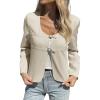 imageCicy Bell Womens Cropped Blazer Jacket Long Sleeve Work Trendy Casual Tops Double Buckle Collarless JacketsLight Khaki