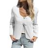 imageCicy Bell Womens Cropped Blazer Jacket Long Sleeve Work Trendy Casual Tops Double Buckle Collarless JacketsWhite