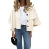 imageCicy Bell Womens Oversized Cropped Trench Coats Single Breasted 34 Cape Sleeve Trendy Casual Jackets Button up OuterwearBeige