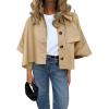 imageCicy Bell Womens Oversized Cropped Trench Coats Single Breasted 34 Cape Sleeve Trendy Casual Jackets Button up OuterwearKhaki