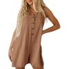 imageCicy Bell Womens Summer Casual Romper Button Down V Neck Sleeveless Short Jumpsuits Loose Fit Beach Vacation OutfitsBrown