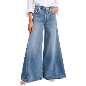 imageCicy Bell Womens Baggy Wide Leg Jeans High Waisted Boyfriend Loose Fit Bell Bottom Stretchy Denim Pants with PocketsBlue
