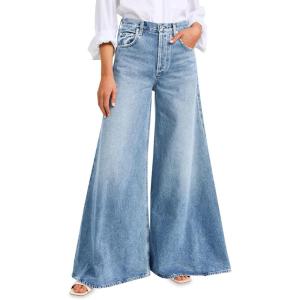 imageCicy Bell Womens Baggy Wide Leg Jeans High Waisted Boyfriend Loose Fit Bell Bottom Stretchy Denim Pants with PocketsLight Blue