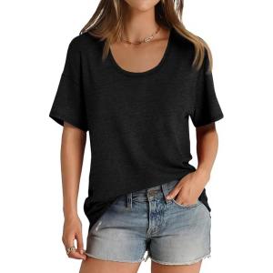 imageCicy Bell Womens Oversized Scoop Neck Tshirts Short Sleeve Summer Trendy Casual Tops Loose Fit Boyfriend Tunic Tee ShirtBlack