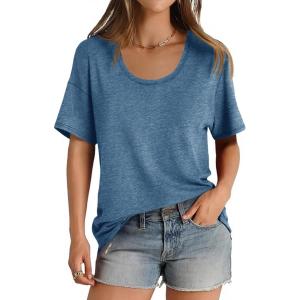 imageCicy Bell Womens Oversized Scoop Neck Tshirts Short Sleeve Summer Trendy Casual Tops Loose Fit Boyfriend Tunic Tee ShirtBlue Grey
