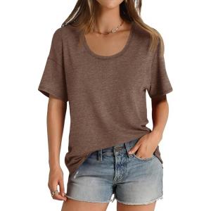 imageCicy Bell Womens Oversized Scoop Neck Tshirts Short Sleeve Summer Trendy Casual Tops Loose Fit Boyfriend Tunic Tee ShirtCoffee