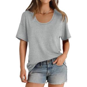 imageCicy Bell Womens Oversized Scoop Neck Tshirts Short Sleeve Summer Trendy Casual Tops Loose Fit Boyfriend Tunic Tee ShirtLight Grey