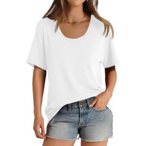 imageCicy Bell Womens Oversized Scoop Neck Tshirts Short Sleeve Summer Trendy Casual Tops Loose Fit Boyfriend Tunic Tee ShirtWhite