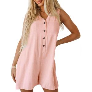imageCicy Bell Womens Summer Casual Romper Button Down V Neck Sleeveless Short Jumpsuits Loose Fit Beach Vacation OutfitsLight Pink