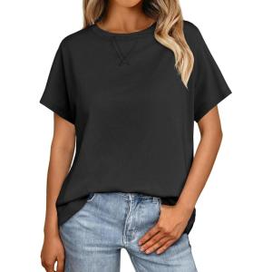 imageCicy Bell Womens Summer Short Sleeve T Shirts Casual Side Split Crew Neck Tunic Tops Loose Fit Basic TeesBlack
