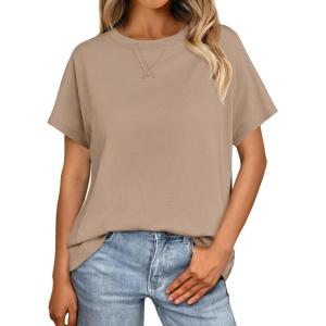 imageCicy Bell Womens Summer Short Sleeve T Shirts Casual Side Split Crew Neck Tunic Tops Loose Fit Basic TeesKhaki