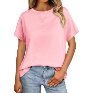 imageCicy Bell Womens Summer Short Sleeve T Shirts Casual Side Split Crew Neck Tunic Tops Loose Fit Basic TeesLight Pink