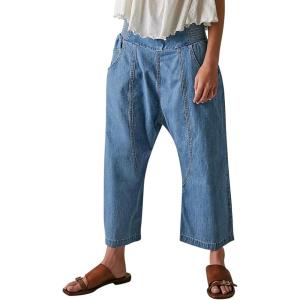 imageCicy Bell Womens Wide Leg Cropped Jeans Baggy Boyfriend Smocked Mid Rise Harem Denim PantsBlue