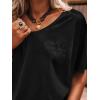 imageCicy Bell Womens Oversized Peace Love Joy Tshirts Summer Casual V Neck Short Sleeve Tops Embroidery Letter Boho Tee ShirtsBlack