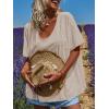 imageCicy Bell Womens Oversized Peace Love Joy Tshirts Summer Casual V Neck Short Sleeve Tops Embroidery Letter Boho Tee ShirtsLight Khaki