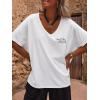 imageCicy Bell Womens Oversized Peace Love Joy Tshirts Summer Casual V Neck Short Sleeve Tops Embroidery Letter Boho Tee ShirtsWhite