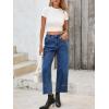 imageCicy Bell Womens Straight Leg Stretchy Jeans High Waisted Front Seam Cropped Ankle Denim Pants with PocketsNavy