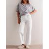 imageCicy Bell Womens Straight Leg Stretchy Jeans High Waisted Front Seam Cropped Ankle Denim Pants with PocketsWhite