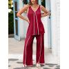 imageCicy Bell Womens Summer 2 Piece Lounge Sets Casual V Neck Sleeveless Tunic Tops Matching Sets Wide Leg Beach OutfitsBurgundy