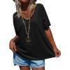 imageCicy Bell Womens Oversized Peace Love Joy Tshirts Summer Casual V Neck Short Sleeve Tops Embroidery Letter Boho Tee ShirtsBlack