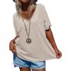 imageCicy Bell Womens Oversized Peace Love Joy Tshirts Summer Casual V Neck Short Sleeve Tops Embroidery Letter Boho Tee ShirtsLight Khaki
