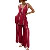 imageCicy Bell Womens Summer 2 Piece Lounge Sets Casual V Neck Sleeveless Tunic Tops Matching Sets Wide Leg Beach OutfitsBurgundy