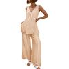 imageCicy Bell Womens Summer 2 Piece Lounge Sets Casual V Neck Sleeveless Tunic Tops Matching Sets Wide Leg Beach OutfitsKhaki
