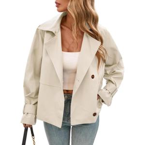 imageCicy Bell Womens Cropped Trench Coat Short Single Breasted Jackets Lightweight Casual OuterwearBeige