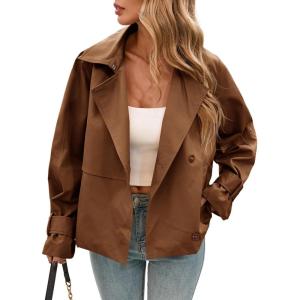 imageCicy Bell Womens Cropped Trench Coat Short Single Breasted Jackets Lightweight Casual OuterwearBrown