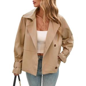 imageCicy Bell Womens Cropped Trench Coat Short Single Breasted Jackets Lightweight Casual OuterwearKhaki